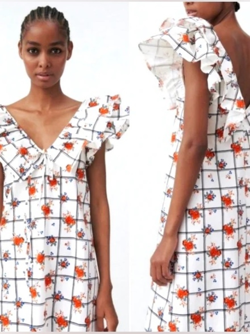 ZARA RUFFLE COLLAR MIDI DRESS - Picture 9 of 10